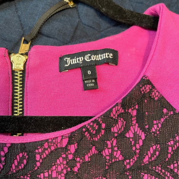 Juicy Fuchsia with Black Lace Overlay Dress - Picture 3 of 4